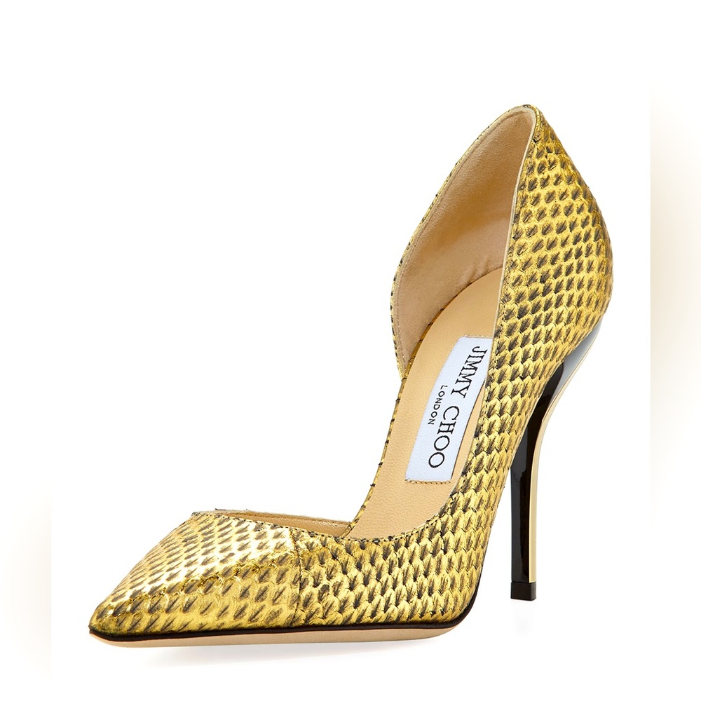 Jimmy Choo
Willis Snake Half d'Orsay Pump, Gold NEW